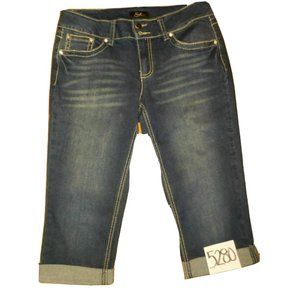 Earl Jeans Stretchy Denim Capris Studs & Rhinestones Womens (30 x 17)